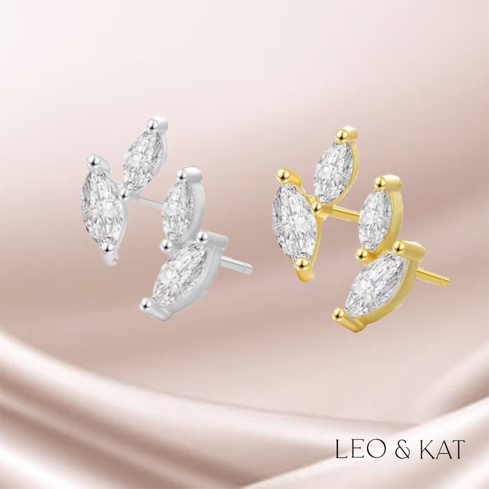 Marquise Stud Earrings in Gold and Silver. 925 Sterling Silver. #1033